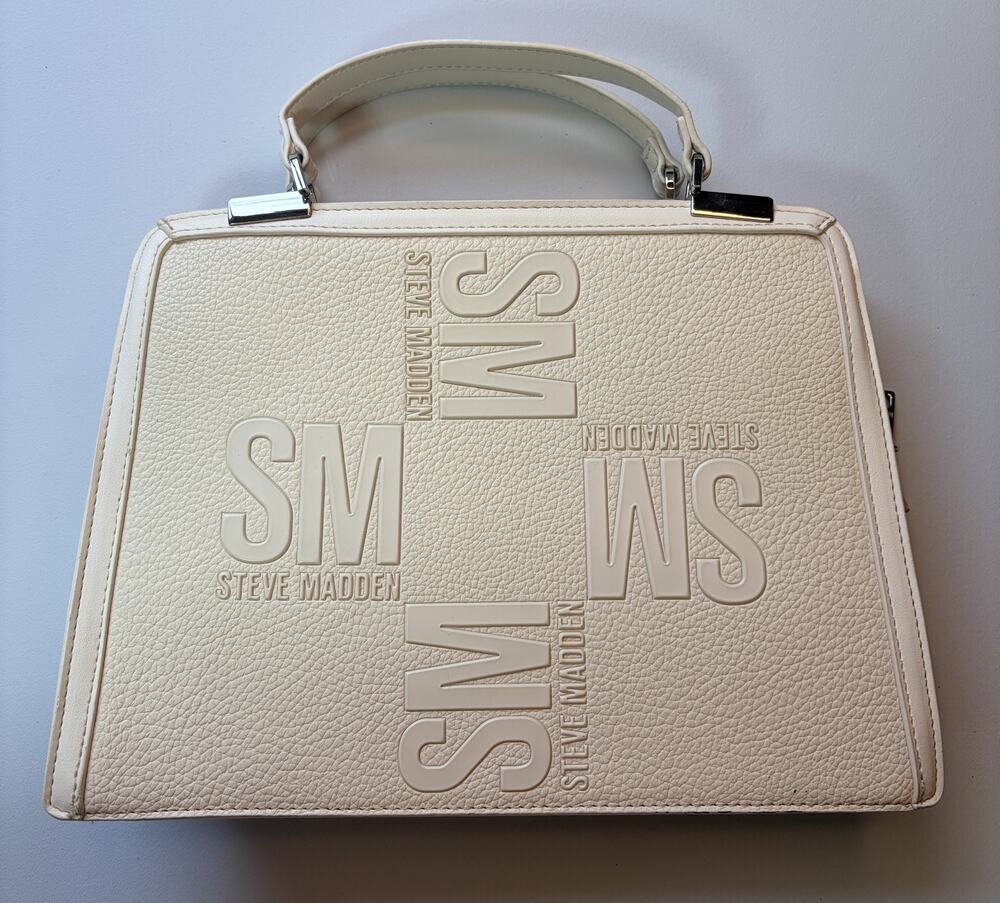 Steve Madden Cream SM Logo Embossed Satchel Handbag